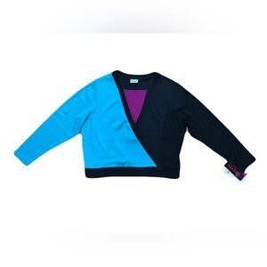 Koret women’s medium colour block knit top, black teal magenta